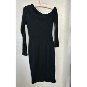 VICI Womens Black Ribbed One Shoulder Long Sleeve Bodycon Midi Dress D-6305 S